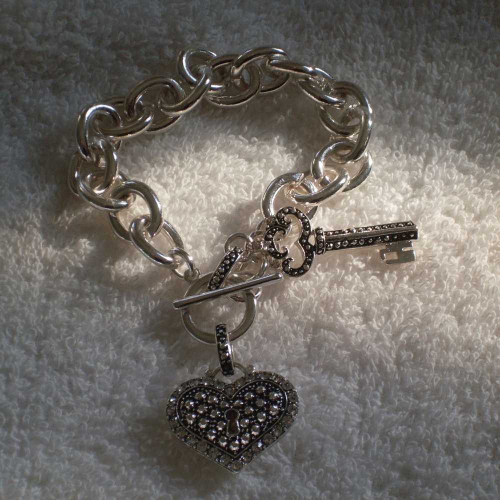 Marcasite Heart Charm Bracelet